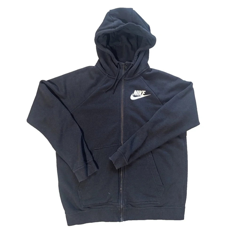 Nike Boys Black Full-Zip Athletic Cotton Hoodie Sz Medium
